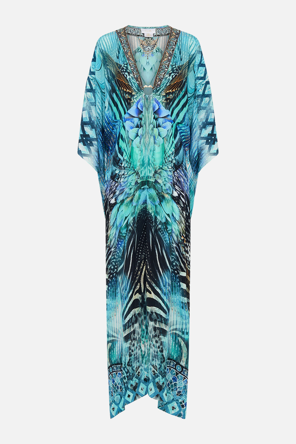 CAMILLA silk kaftan in Azure Allure print