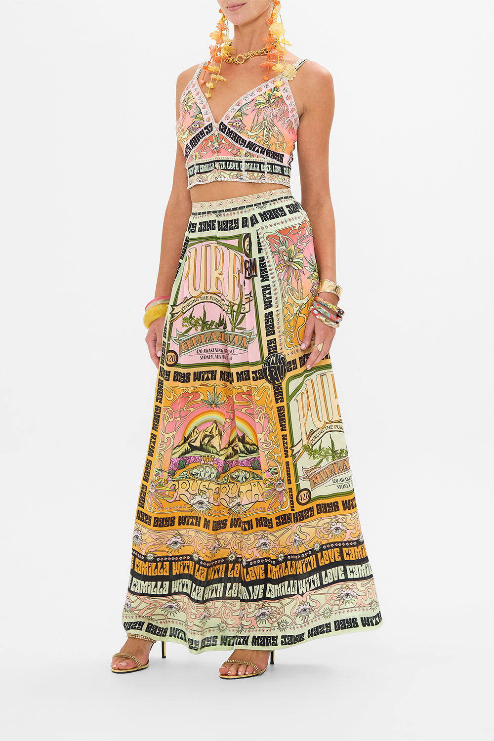 CAMILLA tuck front pants in Lets Chase Rainbows print