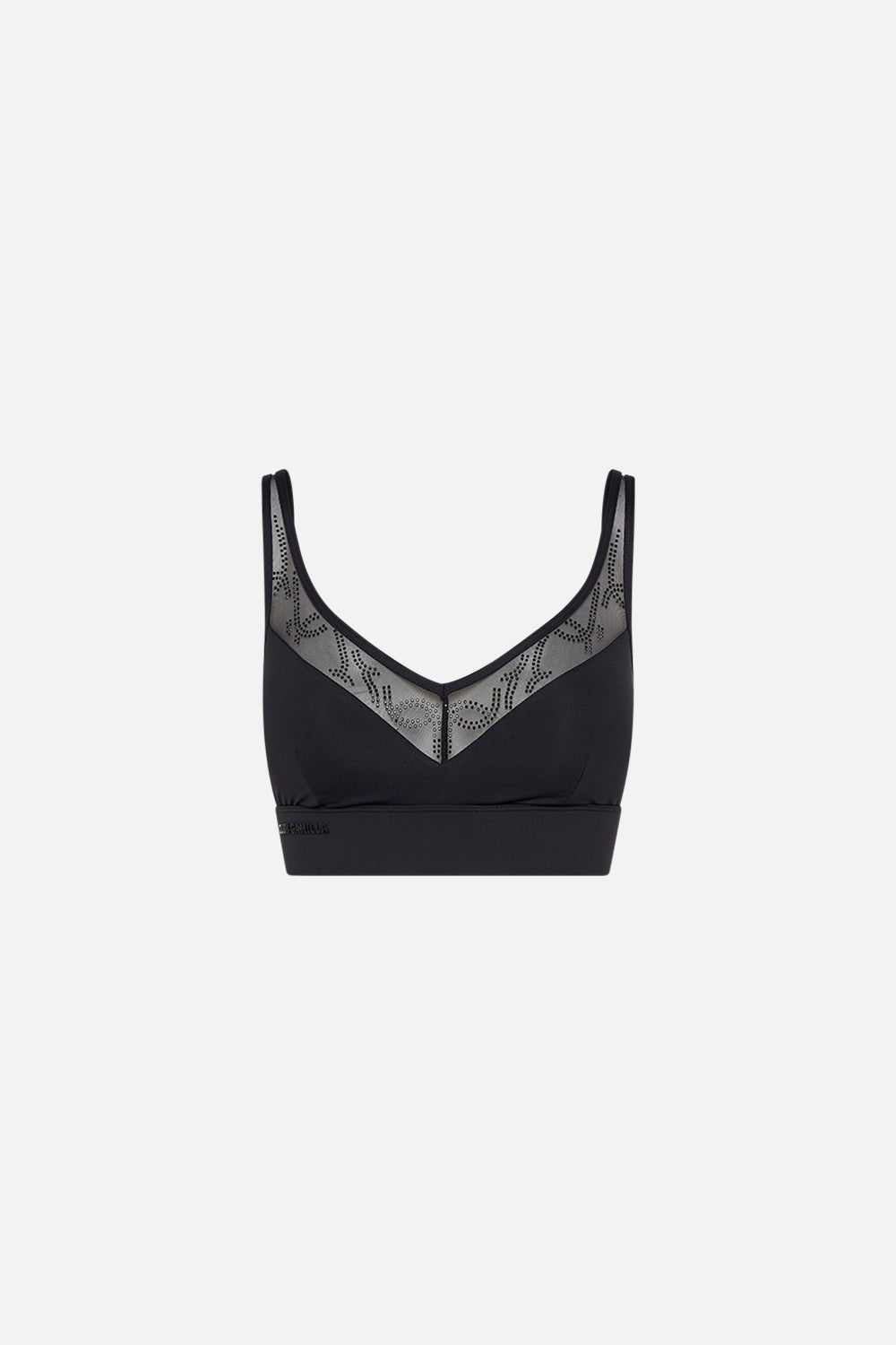The CAMILLA MESH INSERT CROP SOLID BLACK in our  print.
