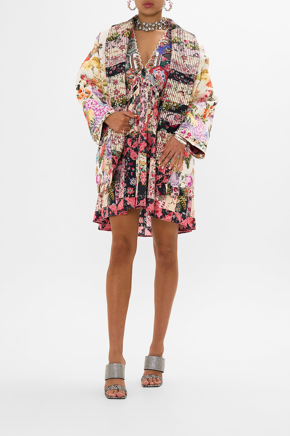 CAMILLA Floral Reversible Quilted Coat in Patchwork Poetry