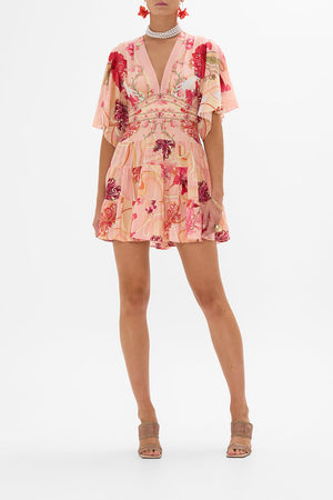 TIERED SKIRT MINI DRESS BLOSSOMS AND BRUSHSTROKES – CAMILLA