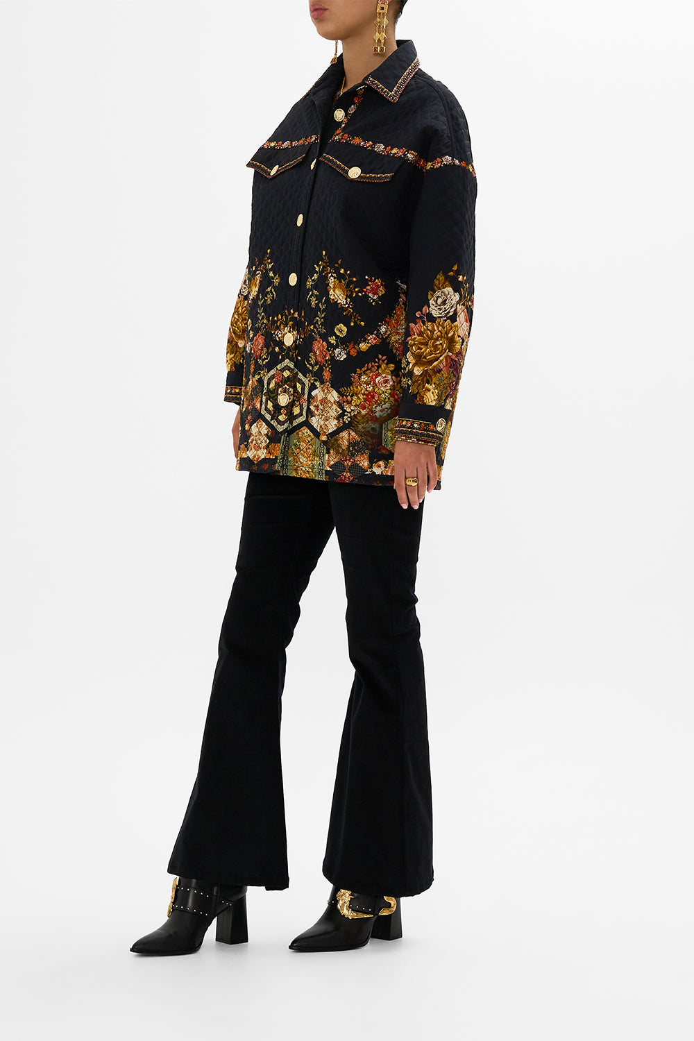 CAMILLA Floral Quilted Shacket in Stitched In Time print.