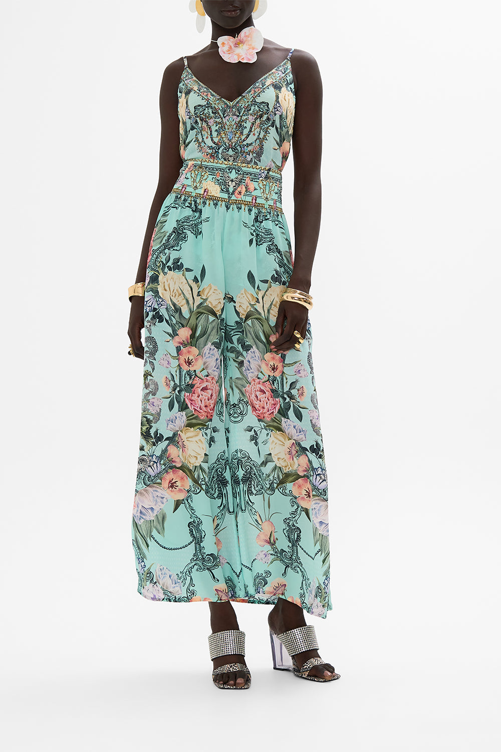 CAMILLA floral v neck silk cami in Petal Promiseland print