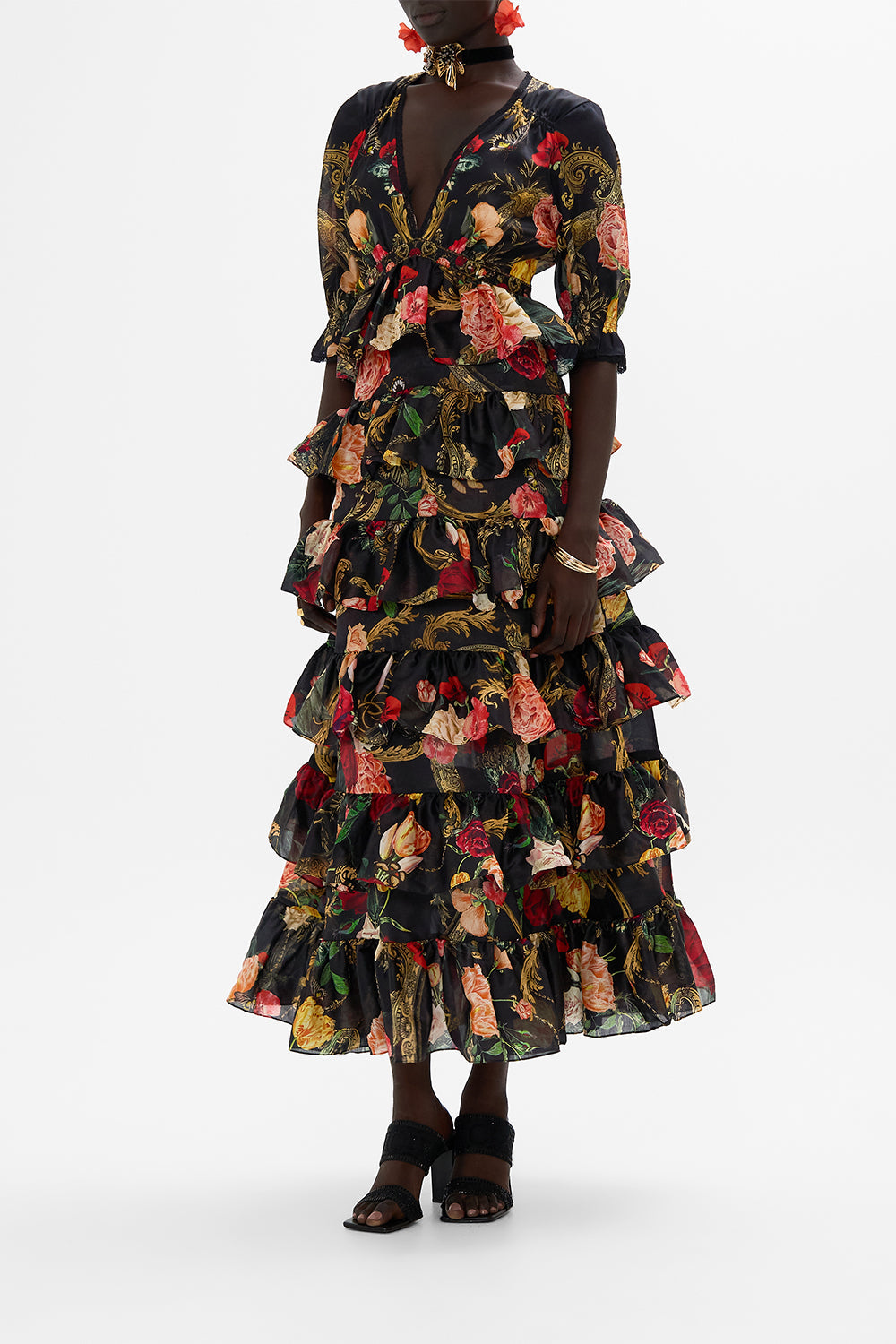 CAMILLA floral puff sleeve dress in Magic In The Manuscripts print 