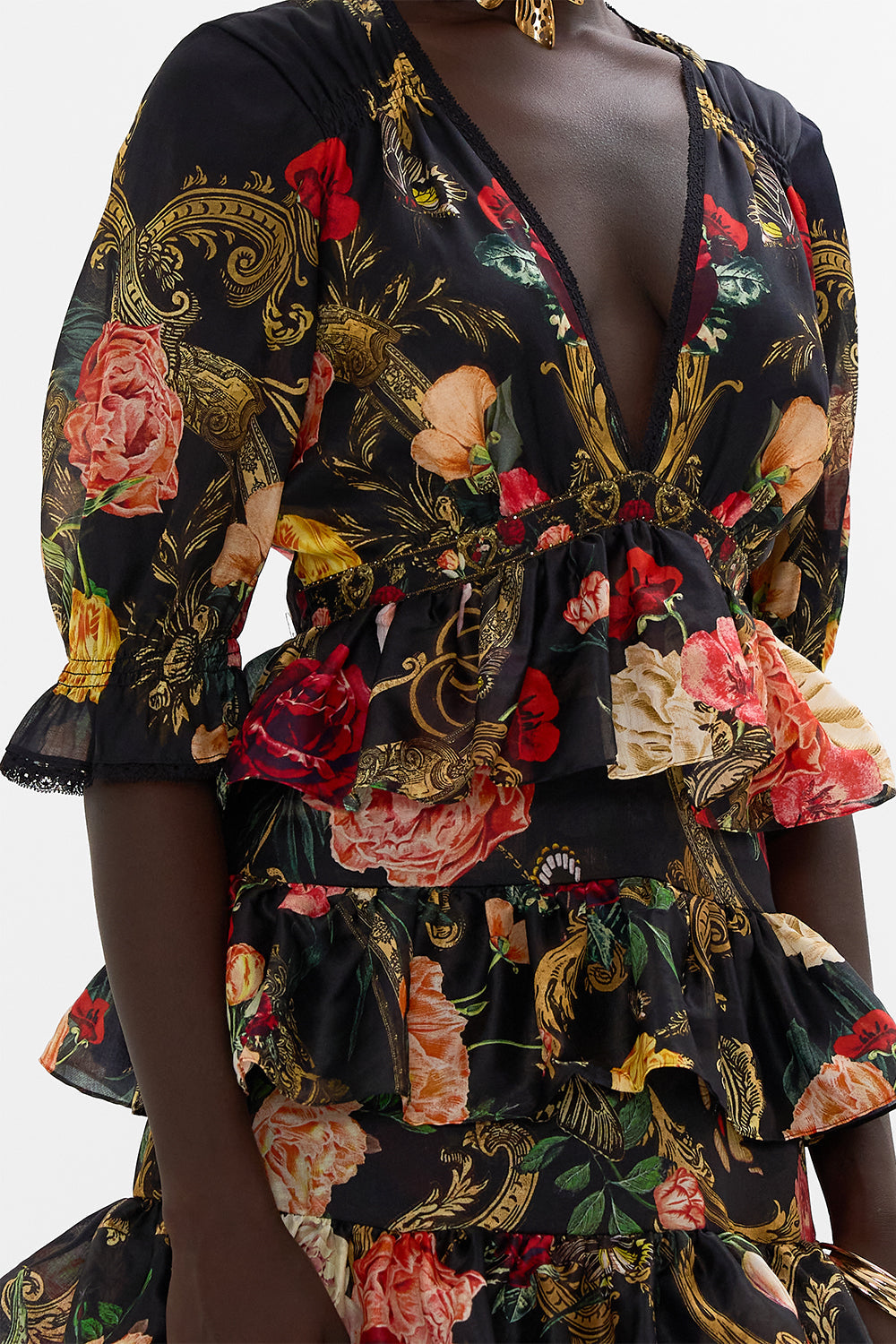 CAMILLA floral puff sleeve dress in Magic In The Manuscripts print 