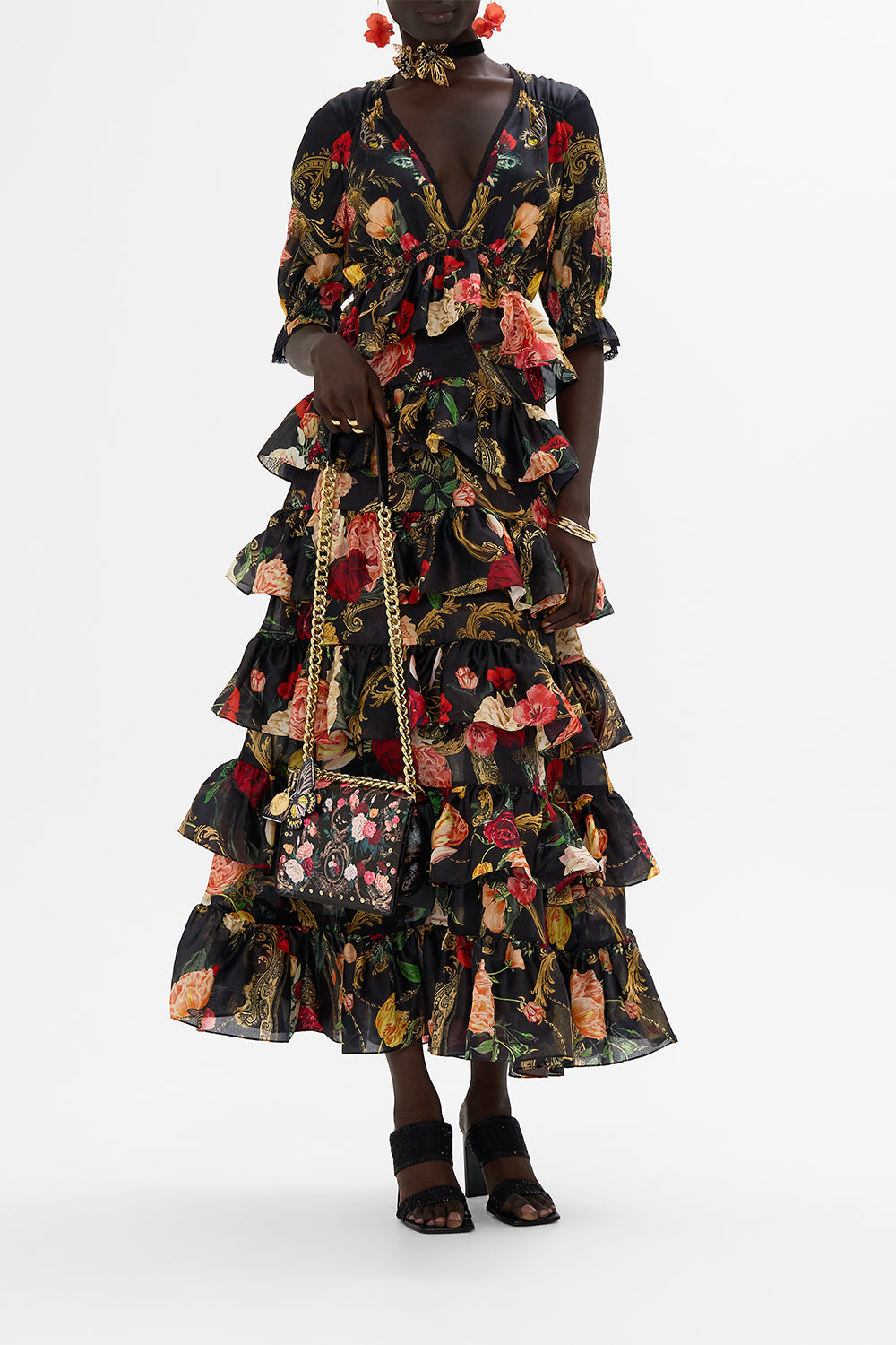 CAMILLA floral puff sleeve dress in Magic In The Manuscripts print 