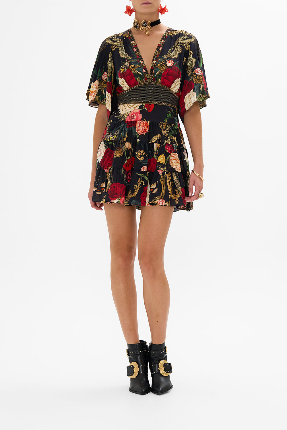 CAMILLA floral silk shrug in Stitched in Time print.