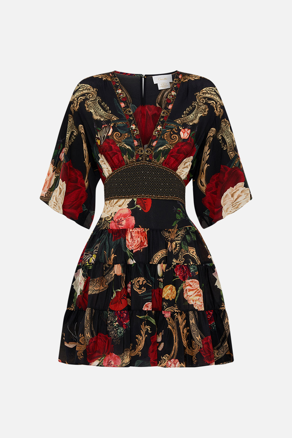 CAMILLA floral silk shrug in Stitched in Time print.