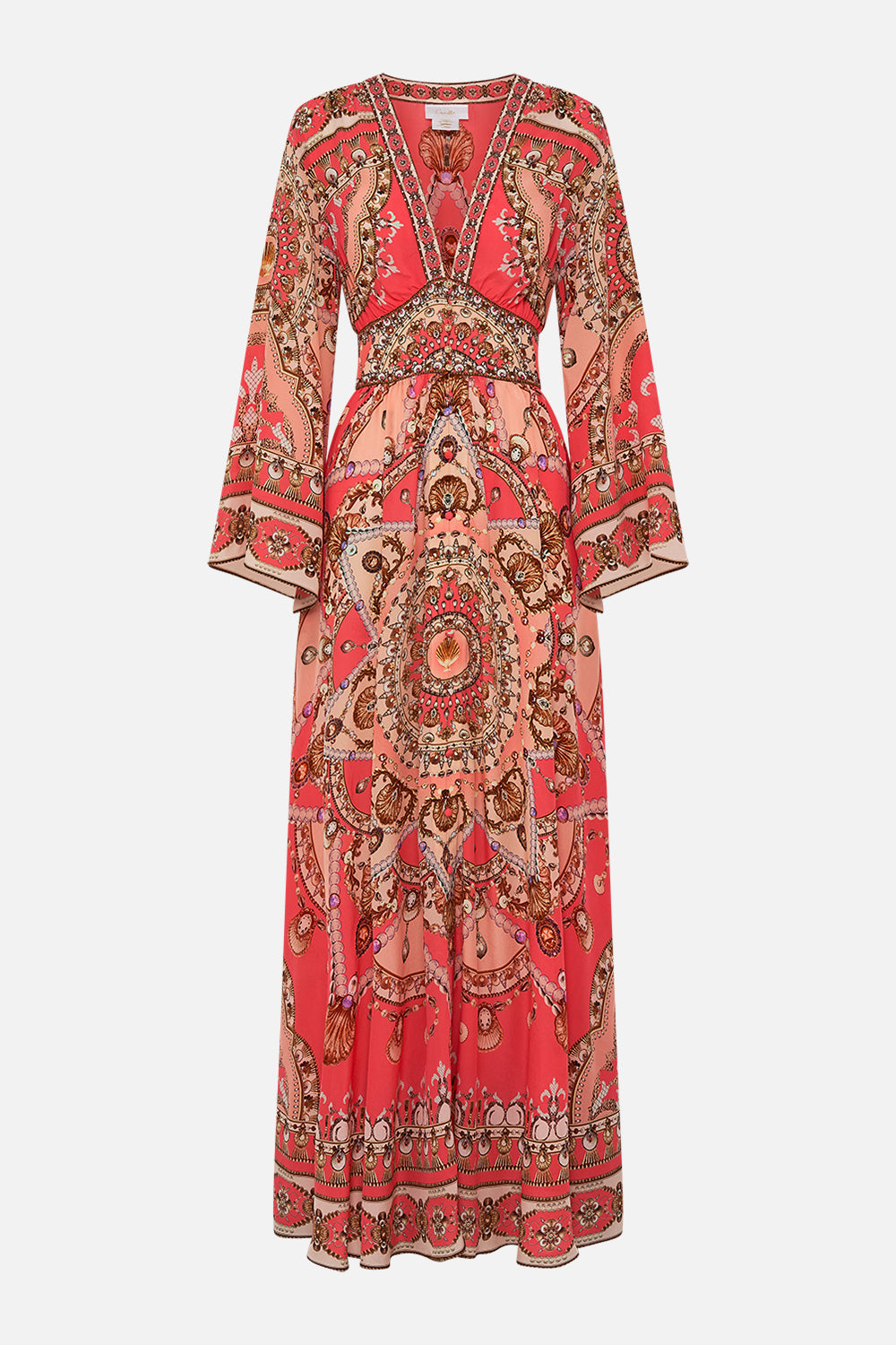 CAMILLA Pink Kimono Sleeve Dress with Shirring Detail in Shell Games