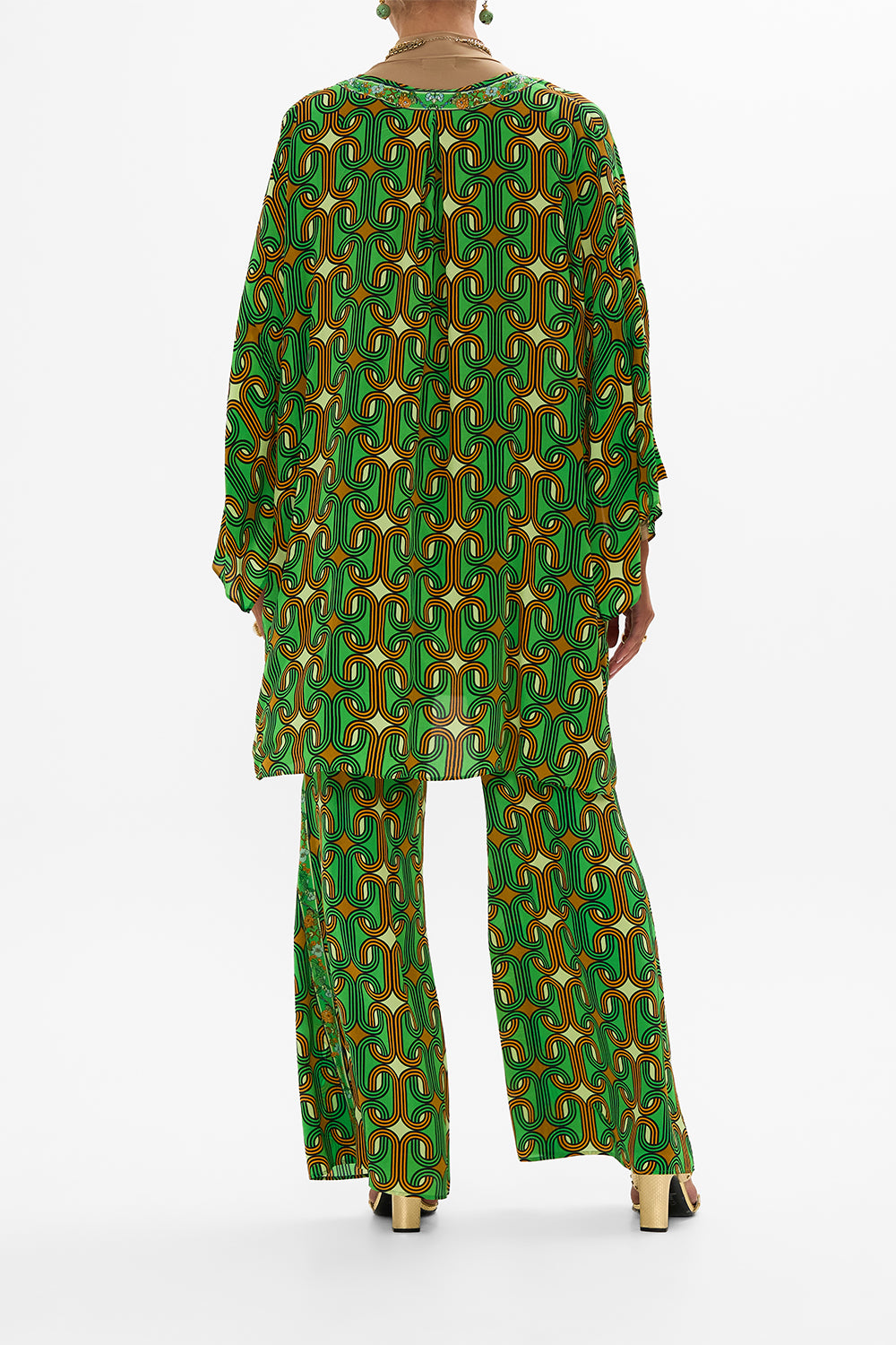 CAMILLA Green V-Neck Short Kaftan with Ties in Good Vibes Generation