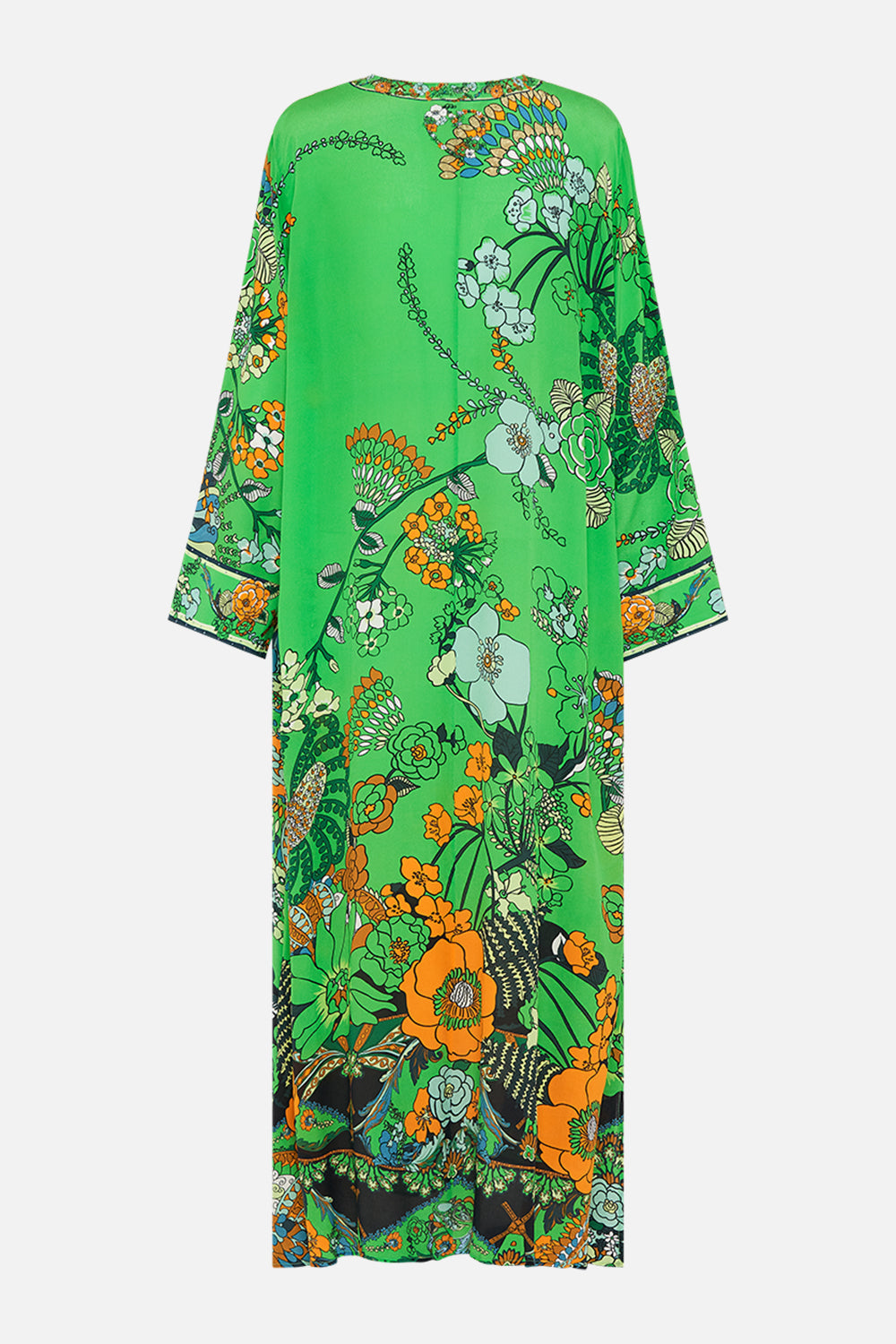 CAMILLA Green Pocket Kaftan with Zip in Good Vibes Generation print