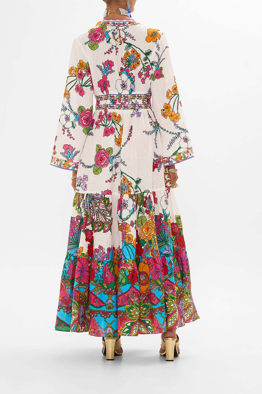 The CAMILLA DRESS WITH TIERED SKIRT COSMIC PRAIRIE in our  print.