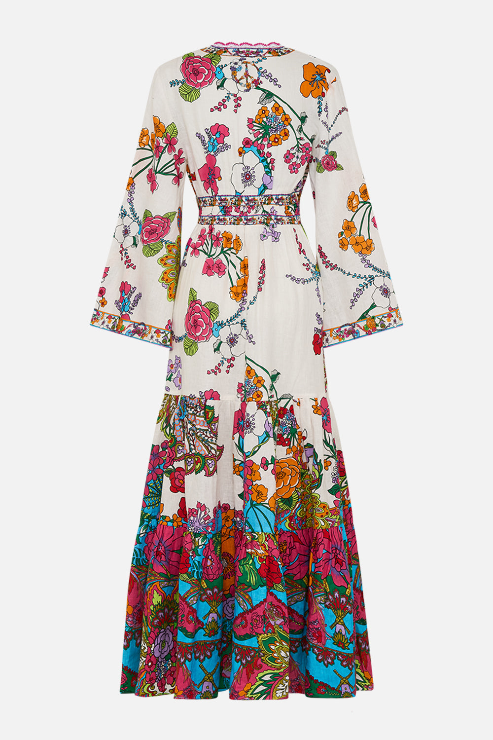 The CAMILLA DRESS WITH TIERED SKIRT COSMIC PRAIRIE in our  print.