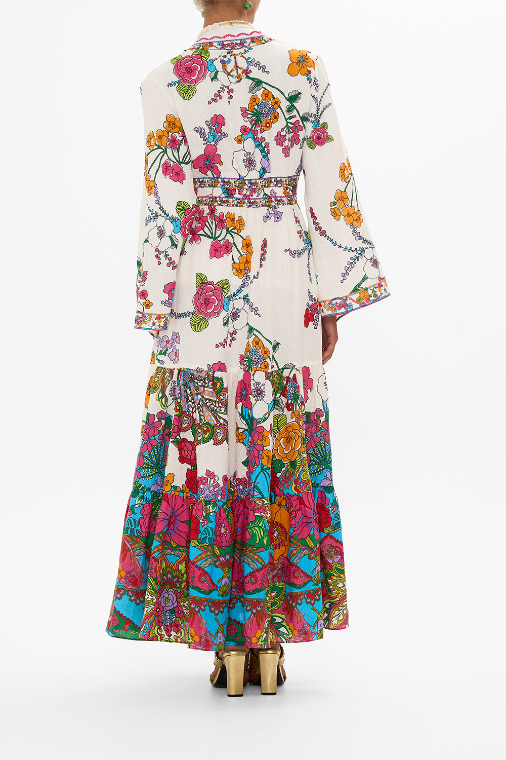 The CAMILLA DRESS WITH TIERED SKIRT COSMIC PRAIRIE in our  print.