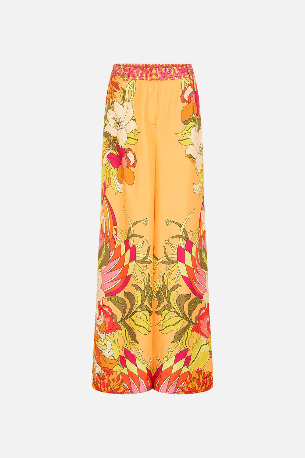 The CAMILLA WIDE LEG WAISTED PANT THE FLOWER CHILD SOCIETY in our  print.