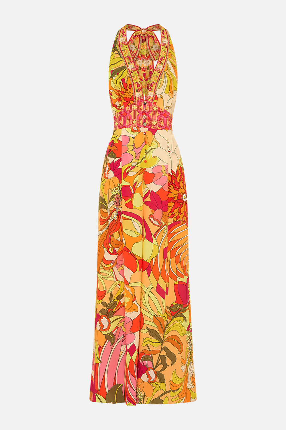 CAMILLA Floral Halterneck Jumpsuit with Tie Neck in The Flower Child Society
