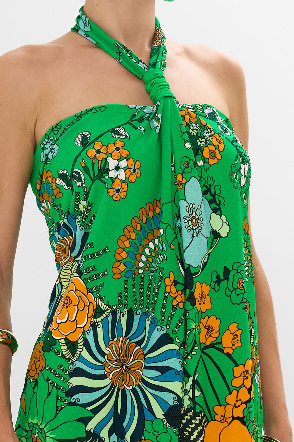 CAMILLA Green Draped Jersey Halter Top in Good Vibes Generation