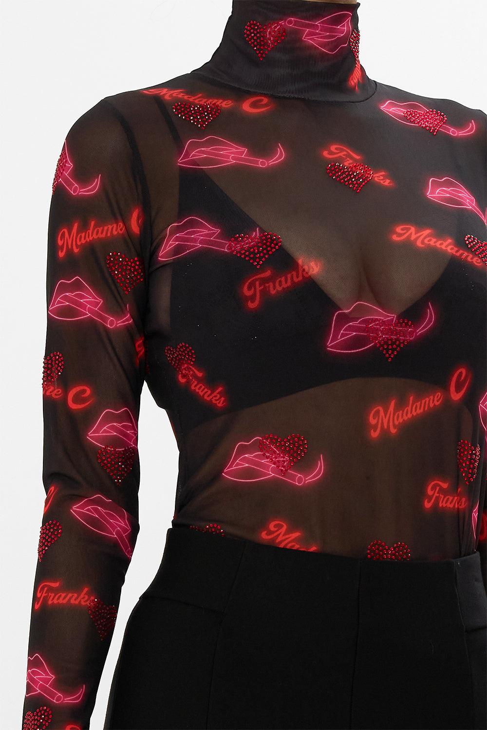 The CAMILLA MESH TURTLENECK ELECTRIC LOVELAND in our  print.