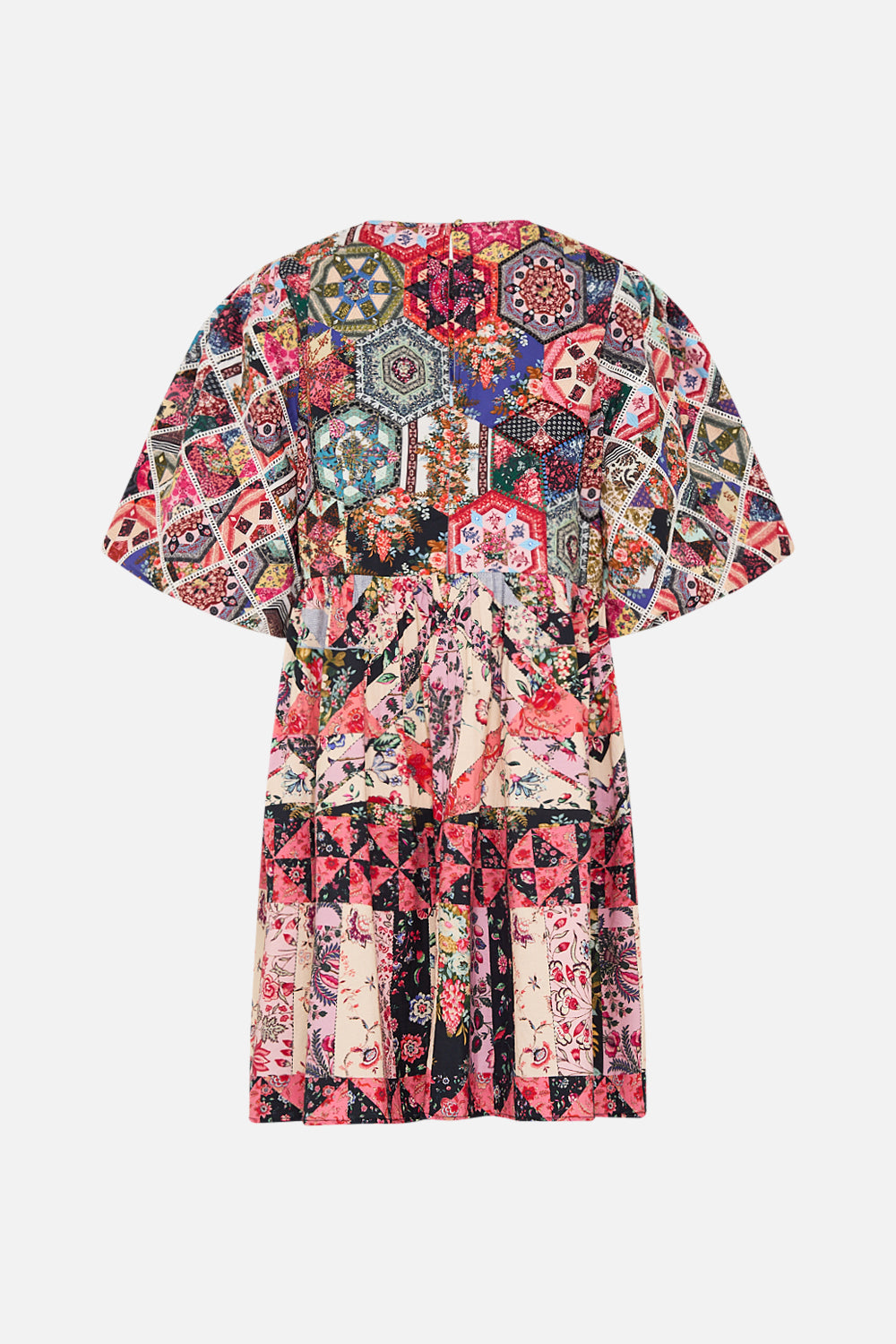 CAMILLA Patchwork Quilted Puff Sleeve Dress in Patchwork Poetry print