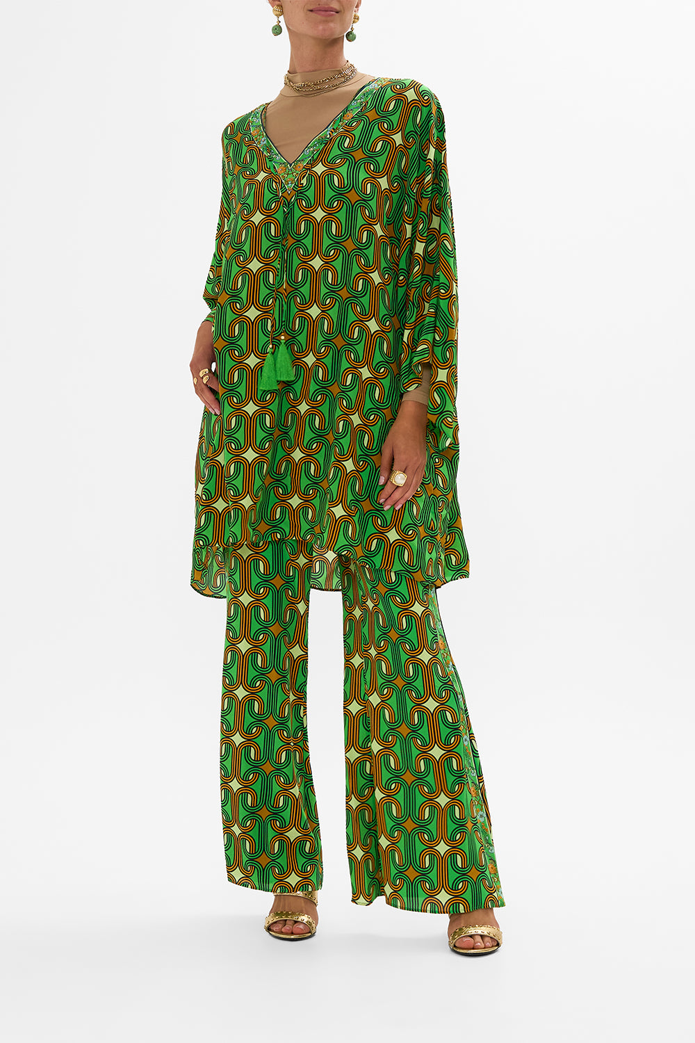 CAMILLA Green Relaxed Flare Pant in Good Vibes Generation