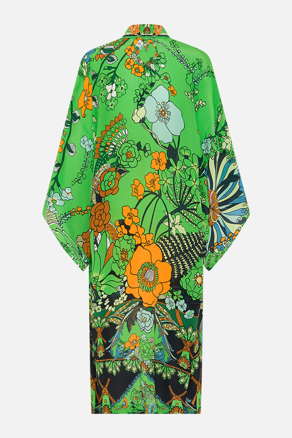 CAMILLA Green Mid Length Kimono Layer with Collar in Good Vibes Generation