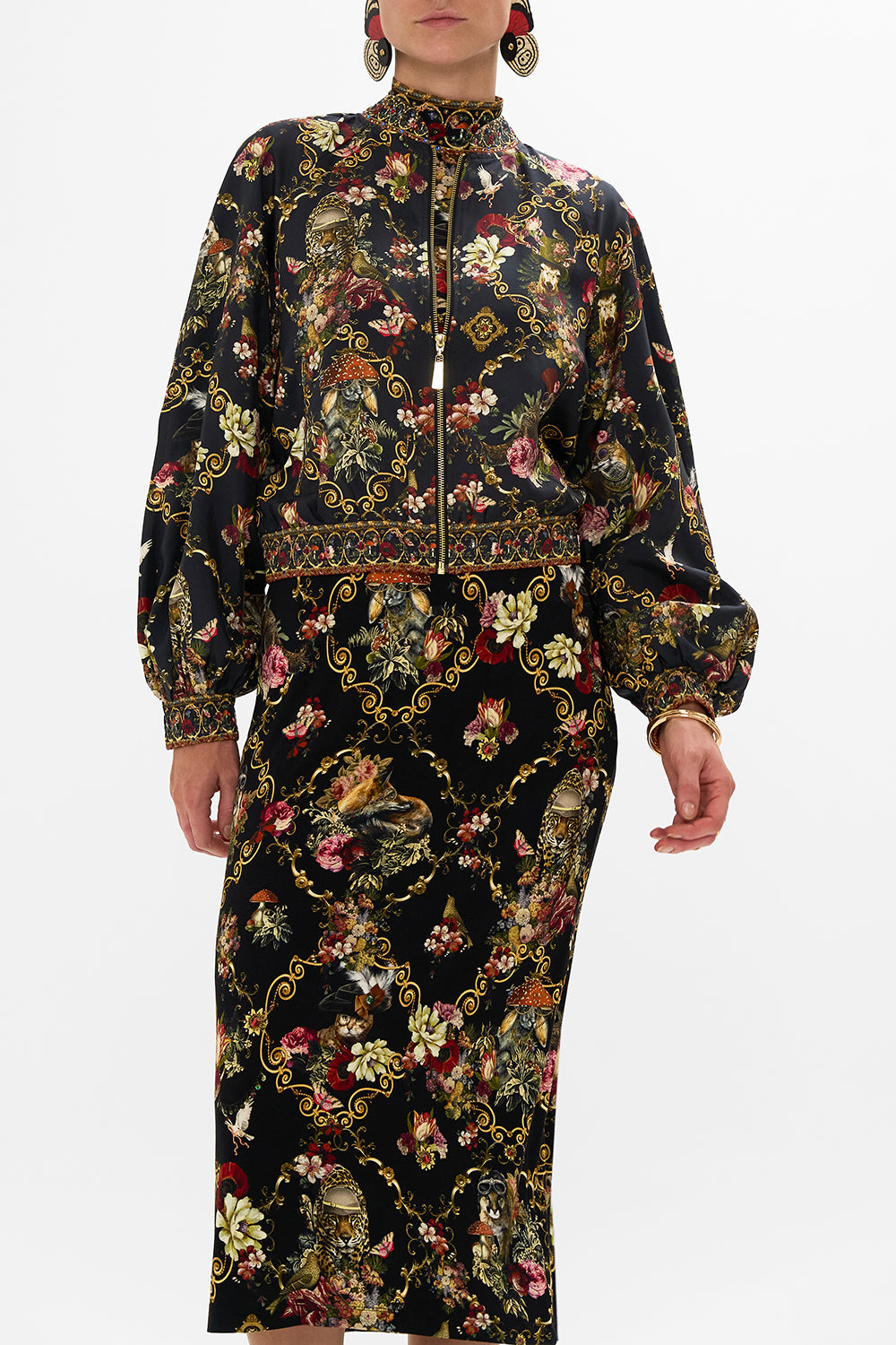 CAMILLA Black Blouson Sleeve Bomber in Told in the Tapestry