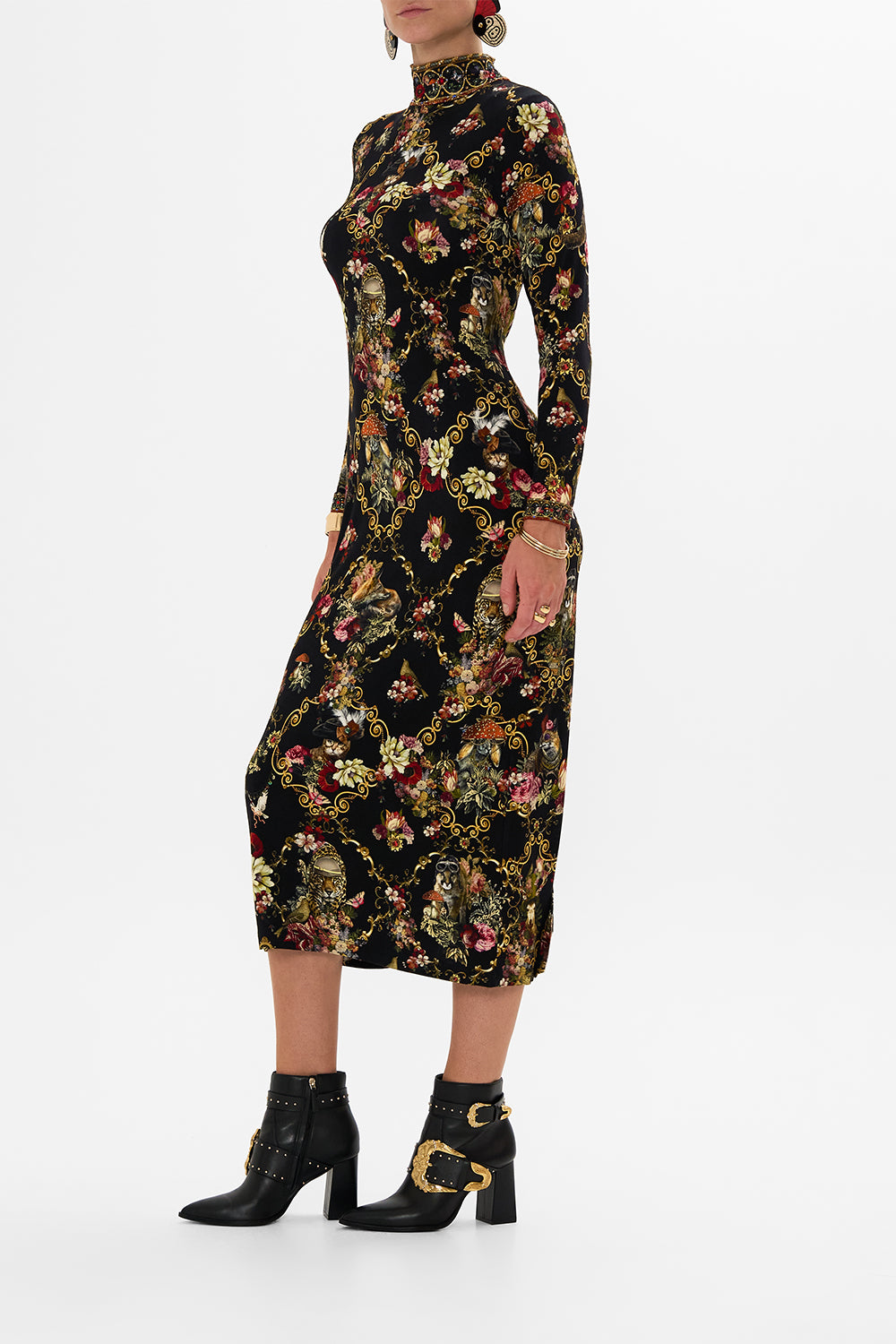 CAMILLA Black Turtleneck Jersey Dress in Told in the Tapestry