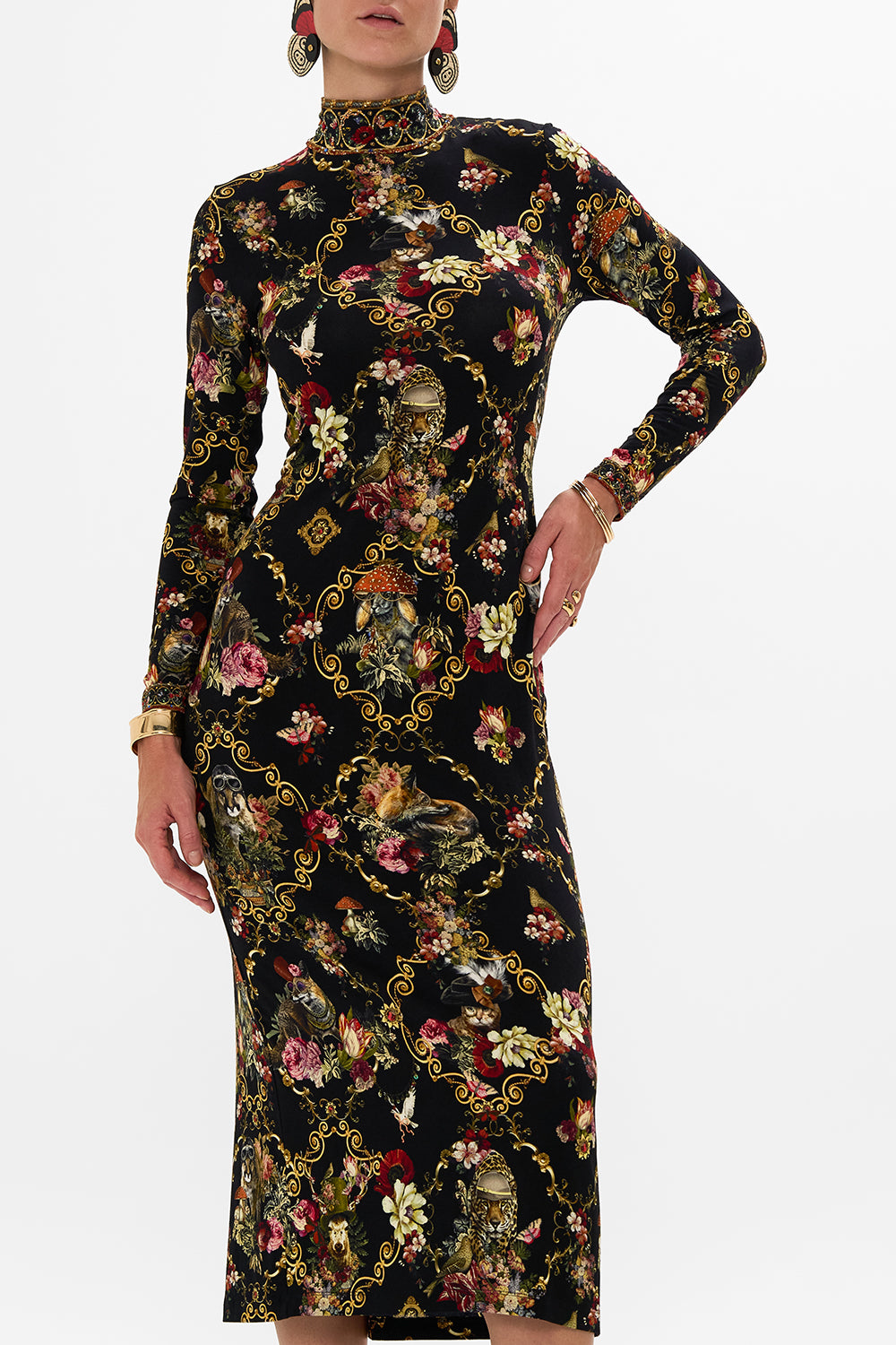 CAMILLA Black Turtleneck Jersey Dress in Told in the Tapestry