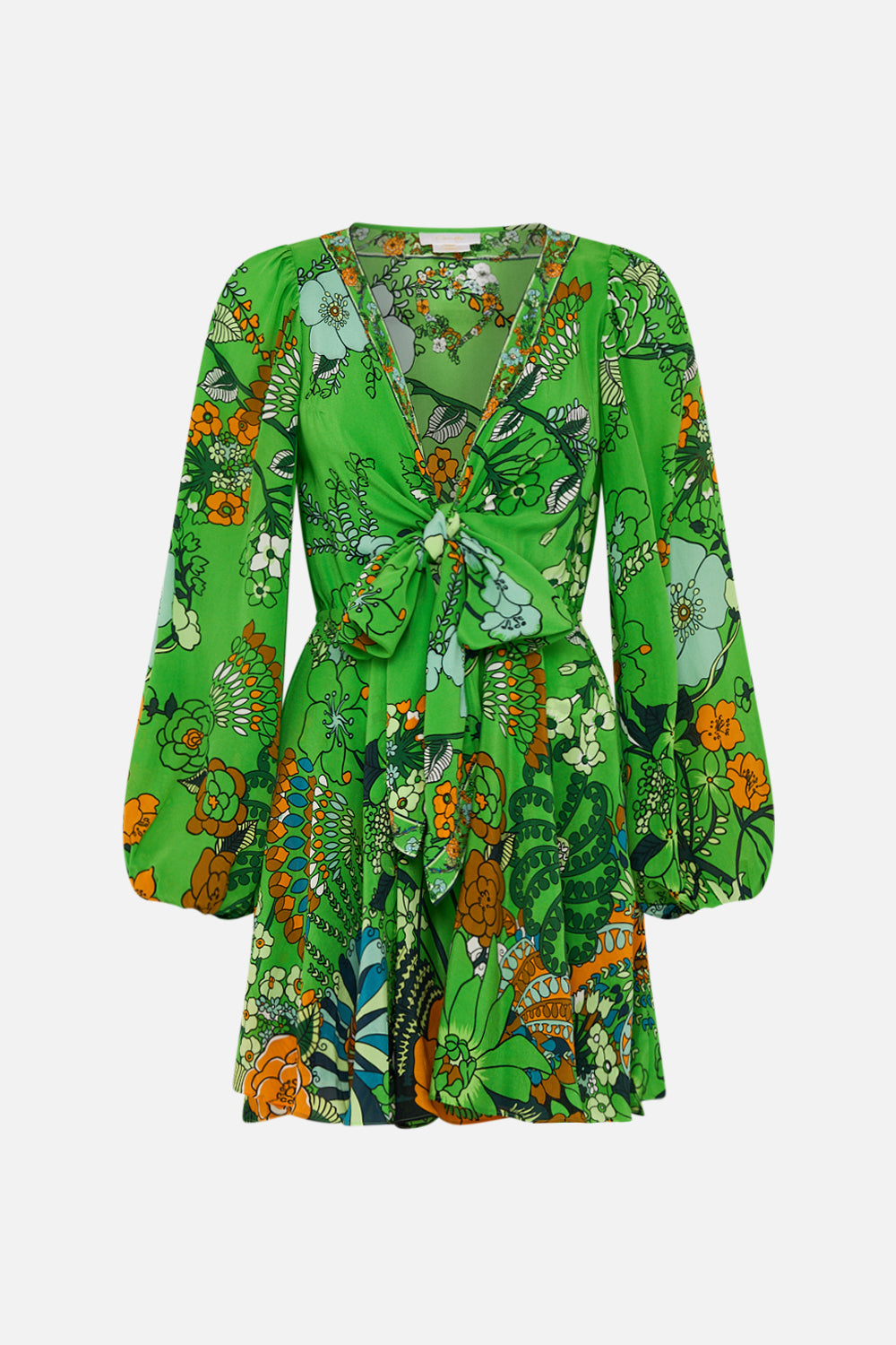 CAMILLA short wrap tie dress in  Good Vibrations print. 