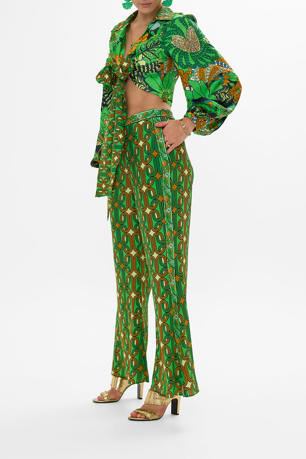 CAMILLA Green Cropped Wrap Shirt in Good Vibes Generation