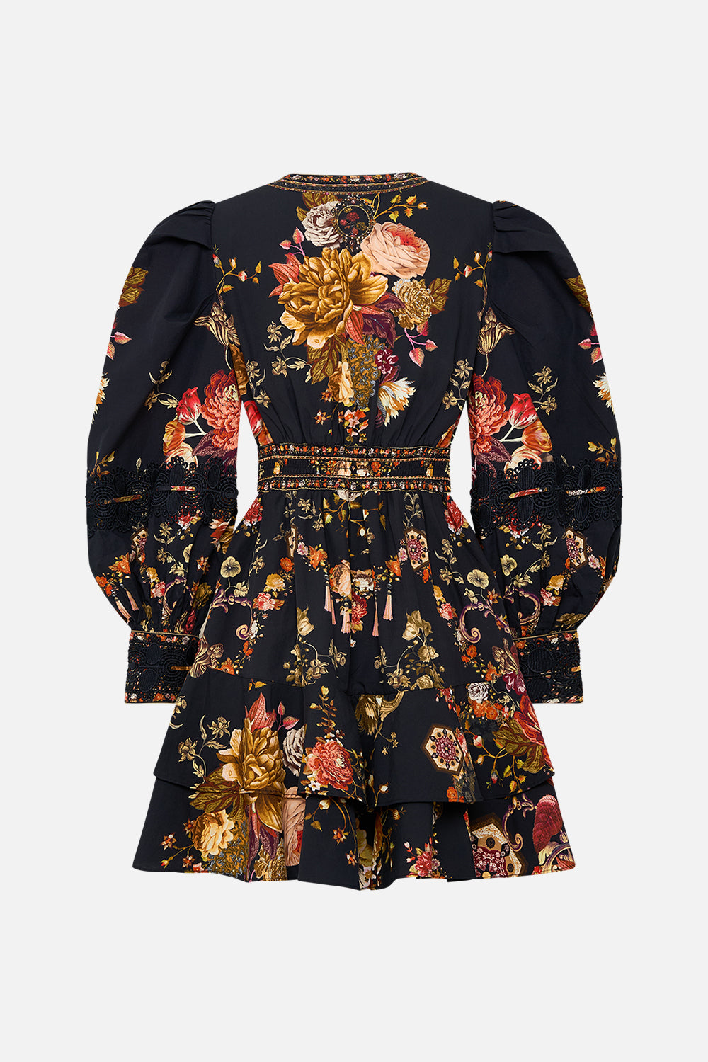 CAMILLA Floral Button Front Frill Dress with Lace Detail in Stitched in Time