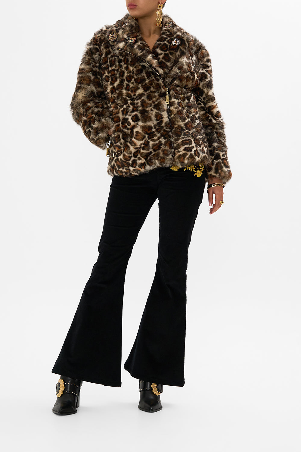 The CAMILLA OVERSIZED FUR BIKER JACKET BORN IN BRUGES in our BORN IN BRUGES print.