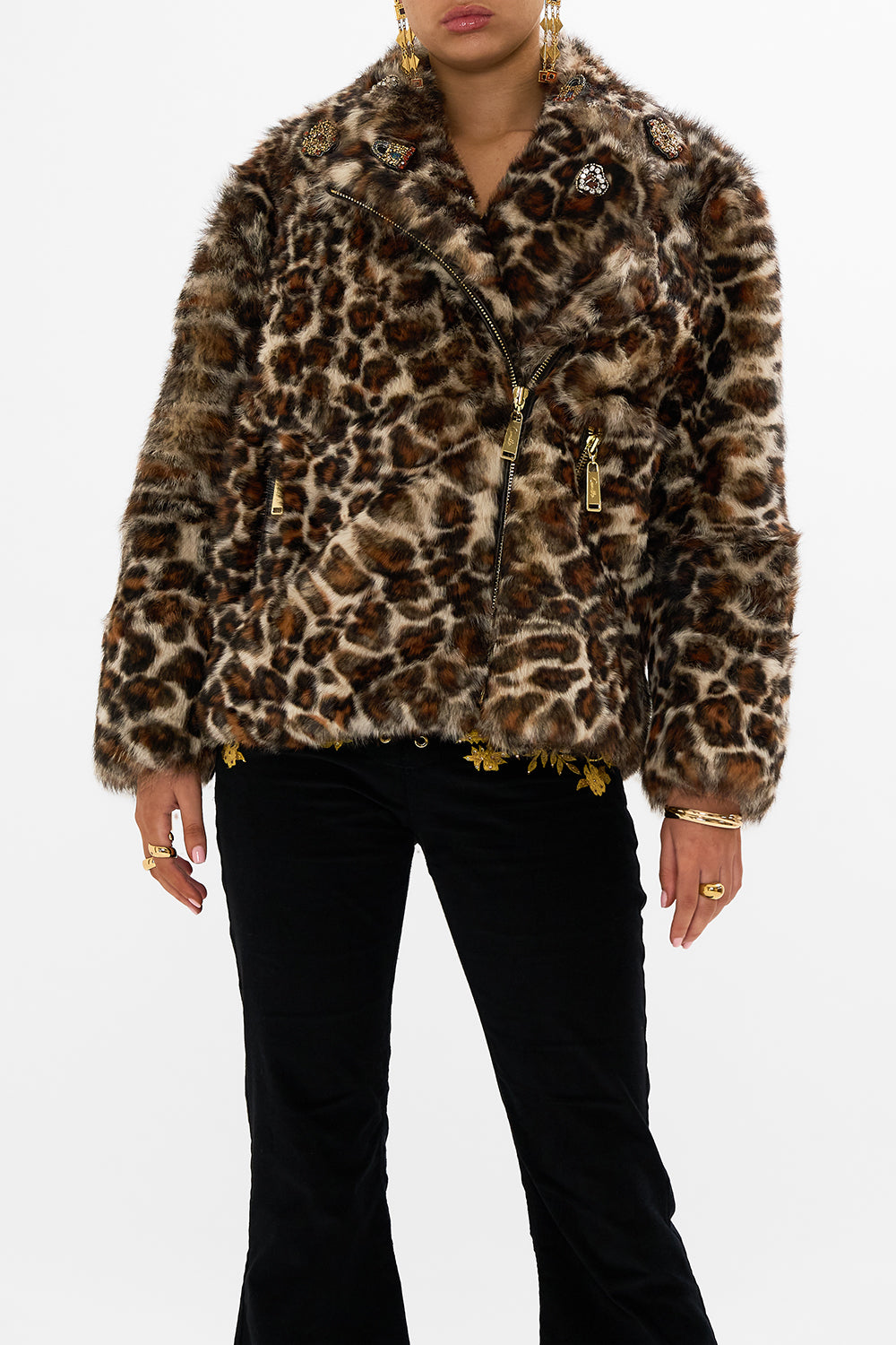 The CAMILLA OVERSIZED FUR BIKER JACKET BORN IN BRUGES in our  print.