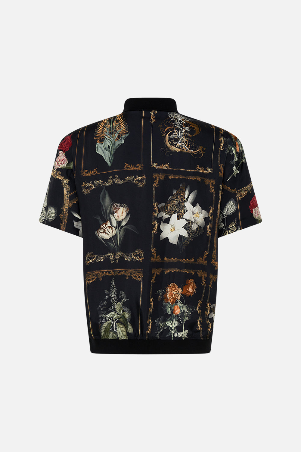 Hotel Franks by CAMILLA floral woven short sleeve polo shirt in Magic in the Manuscripts print