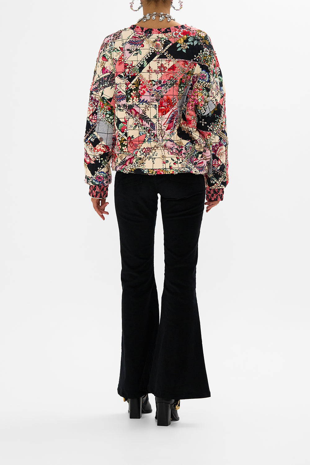The CAMILLA SILK BAND DROPPED SHOULDER SWEATSHIRT PATCHWORK POETRY in our  print.
