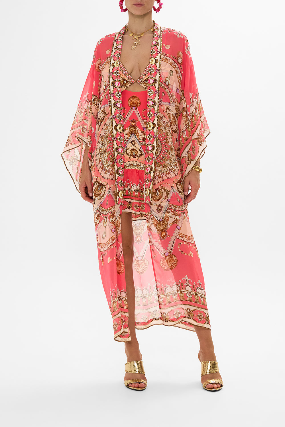 CAMILLA Print Mini Dress with Cut Out in Shell Games