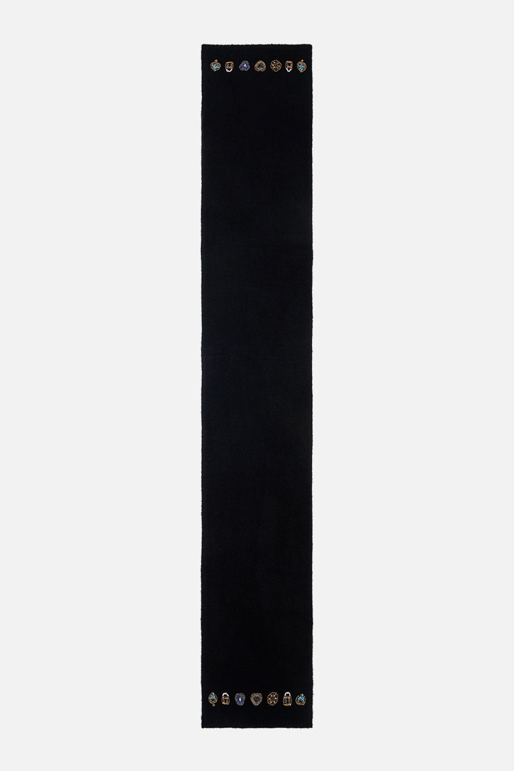 CAMILLA black embellished knit scarf in Solid Black