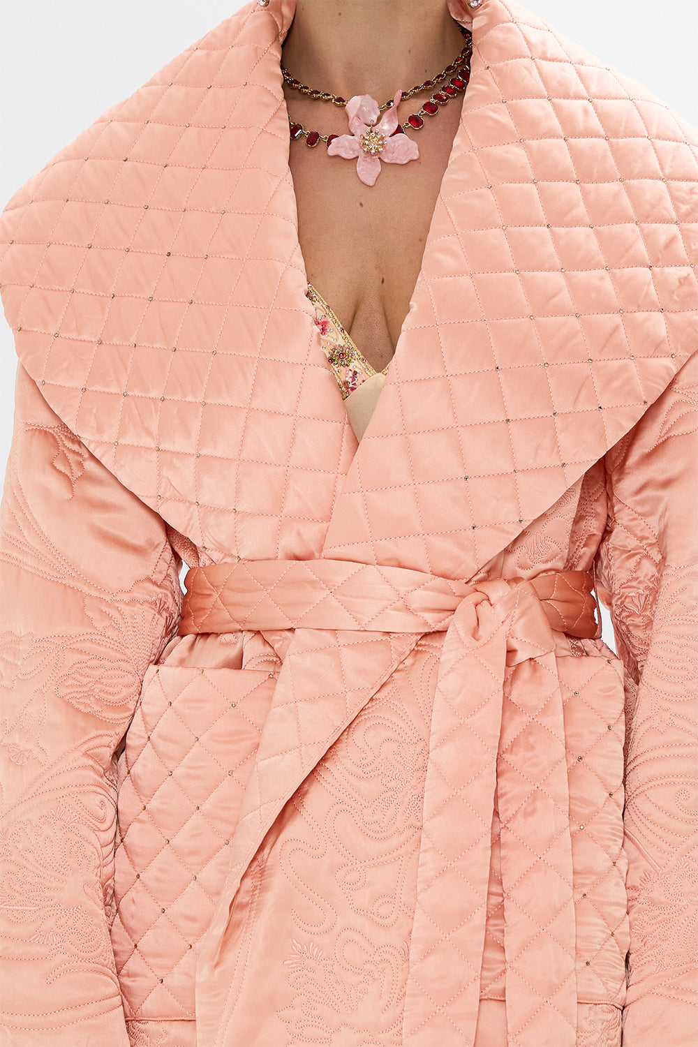 CAMILLA Floral Quilted Long Wrap Coat in Blossoms and Brushstrokes