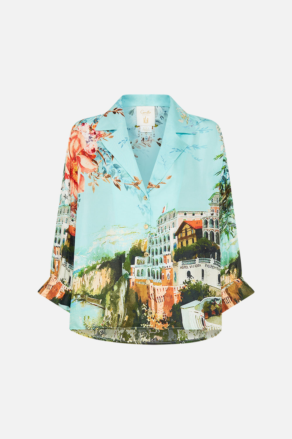 Product view of CAMILLA silk shirt in From Sorrento With Love print