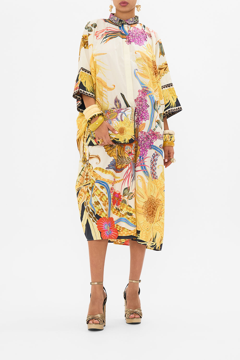 CAMILLA silk kaftan in Sunflowers On My Mind print