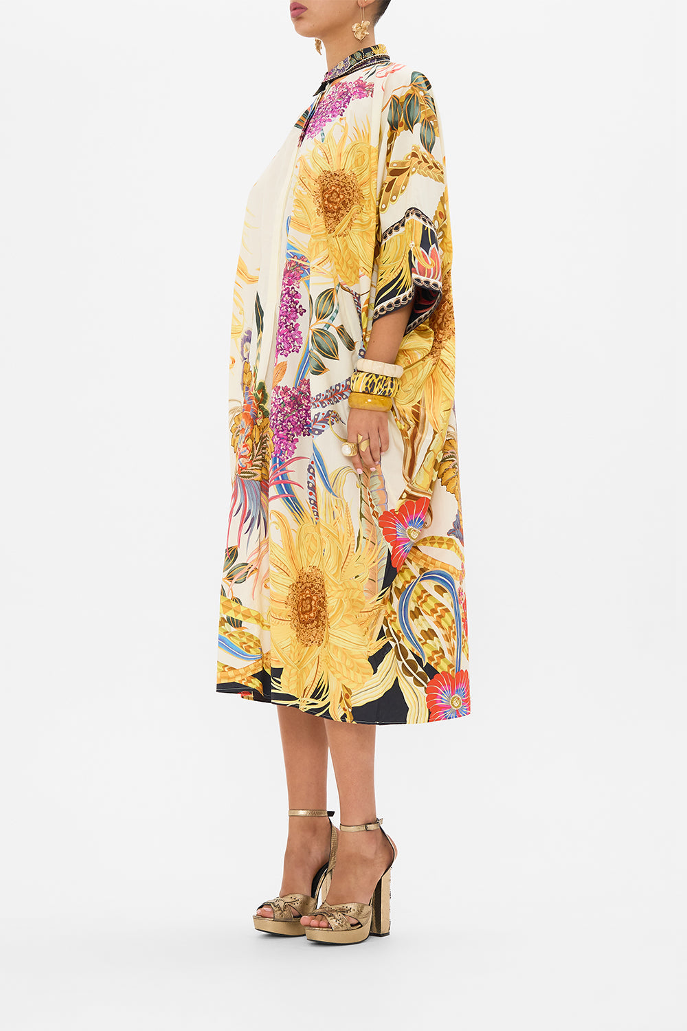 CAMILLA silk kaftan in Sunflowers On My Mind print