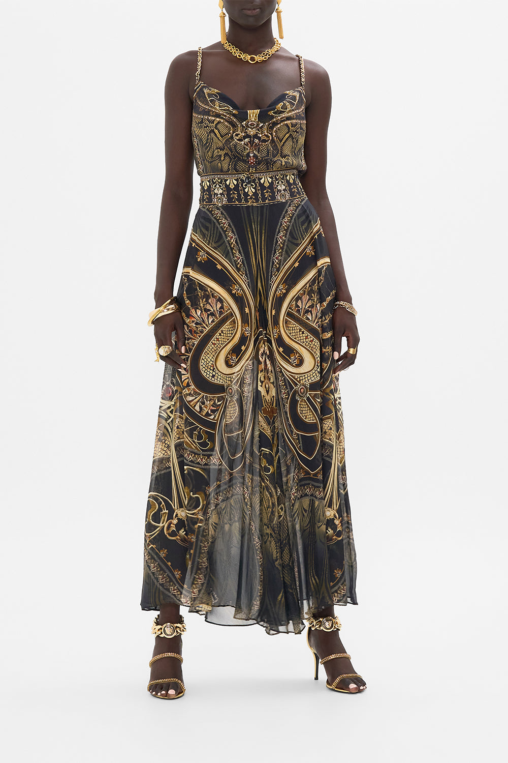 CAMILLA silk pants in Nouveau Noir print