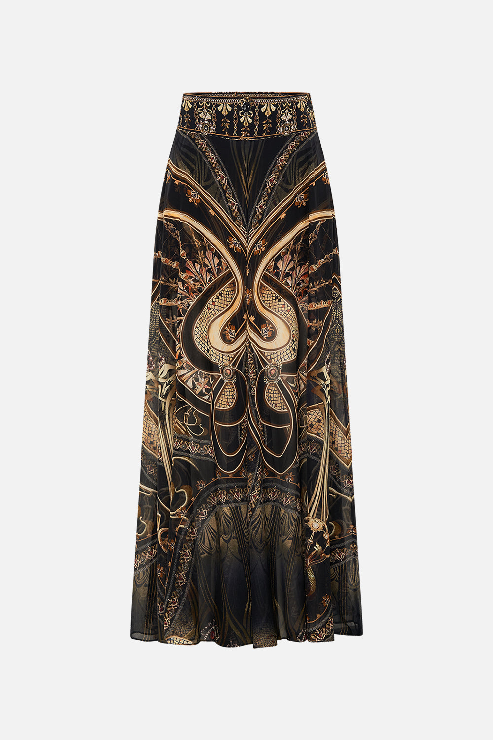 CAMILLA silk pants in Nouveau Noir print