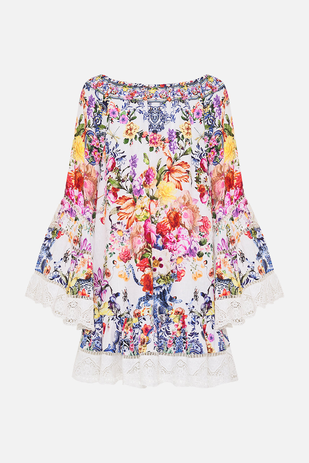 Back view of CAMILLA frill dress in Dutch Is Life print