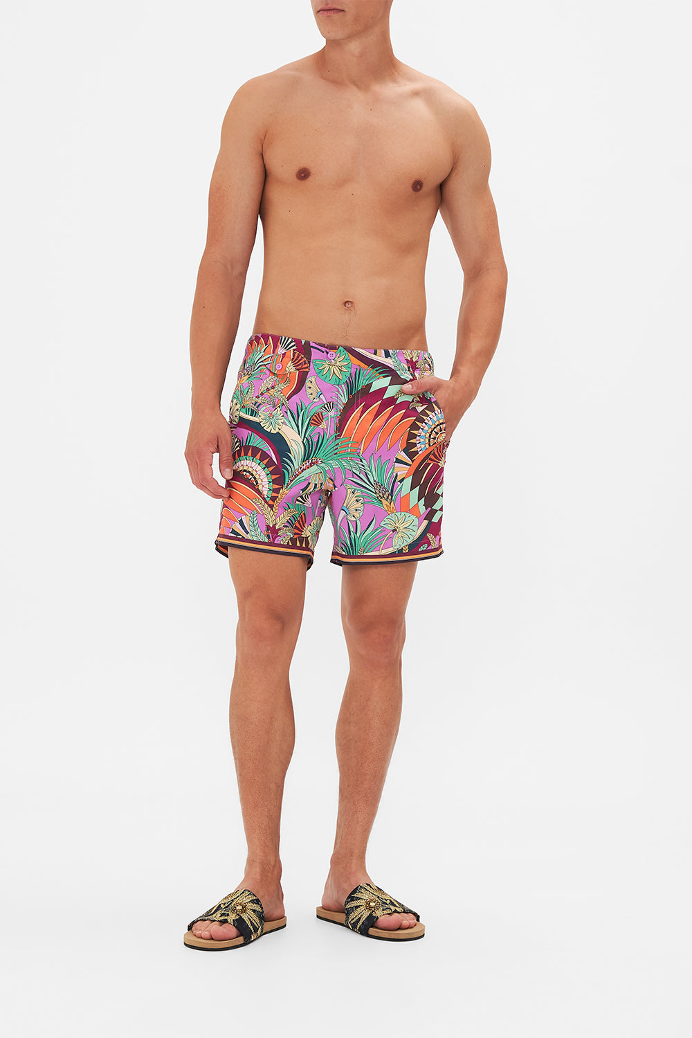 The CAMILLA TAILORED SWIM SHORT GIZA GODDESS in our GIZA GODDESS print.