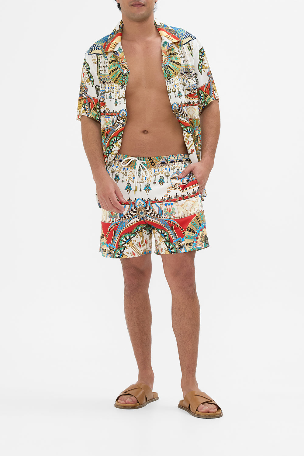 The CAMILLA SHORT SLEEVE CAMP COLLARED SHIRT VALLEY OF THE QUEENS in our  print.