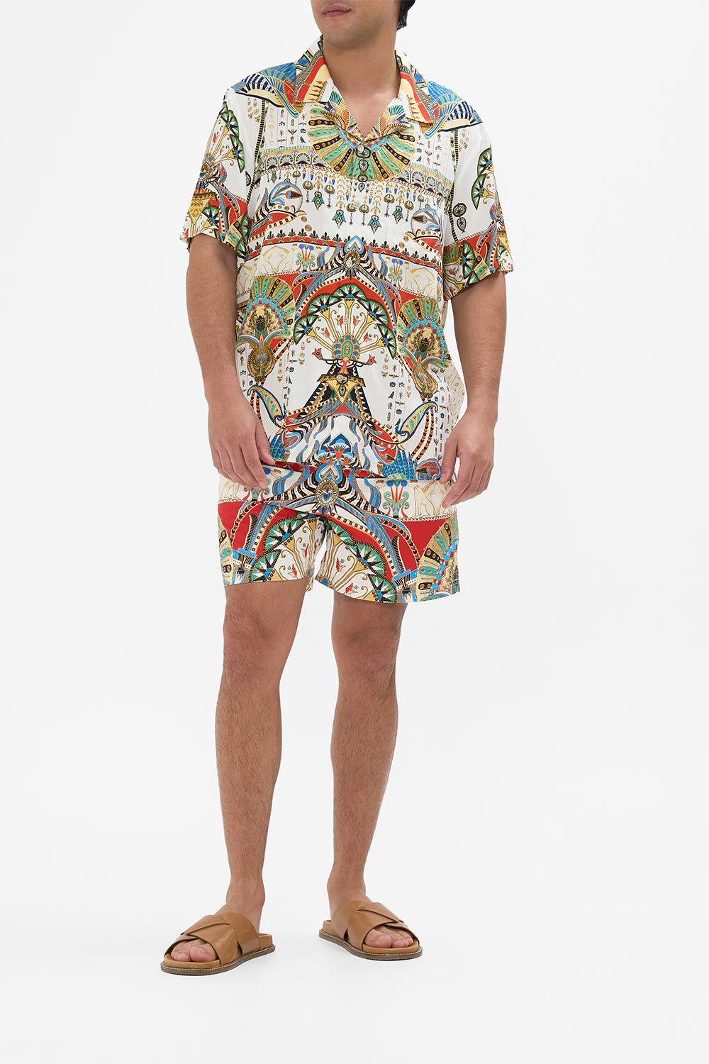 The CAMILLA SHORT SLEEVE CAMP COLLARED SHIRT VALLEY OF THE QUEENS in our VALLEY OF THE QUEENS print.