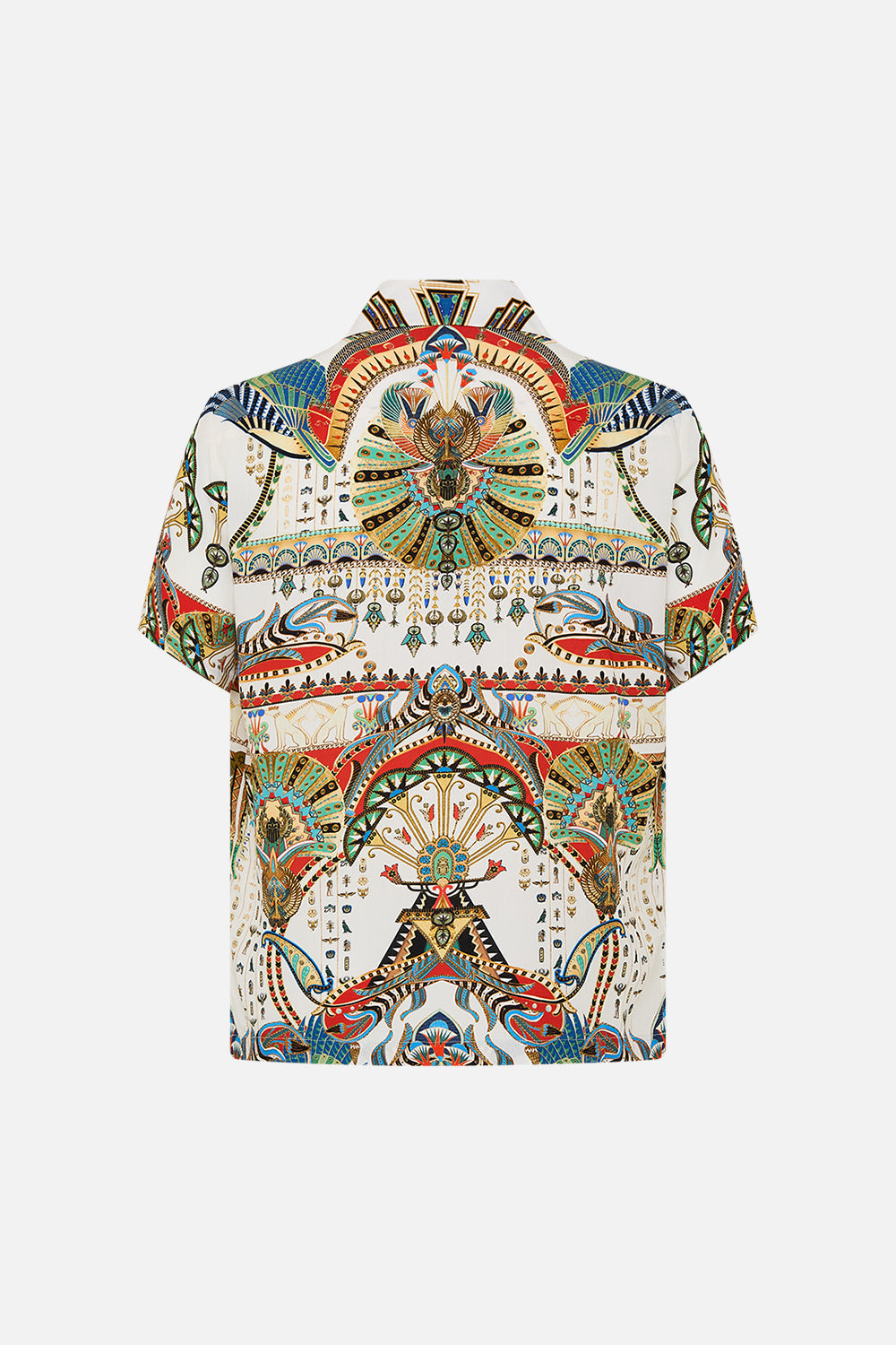 The CAMILLA SHORT SLEEVE CAMP COLLARED SHIRT VALLEY OF THE QUEENS in our  print.