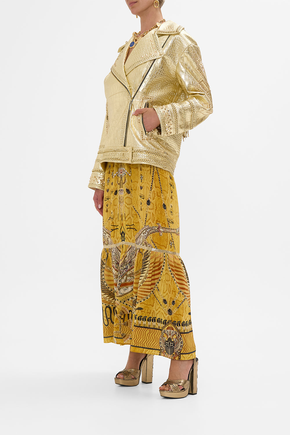CAMILLA  Oversized Leather Biker Jacket in Valley of the Kings Print