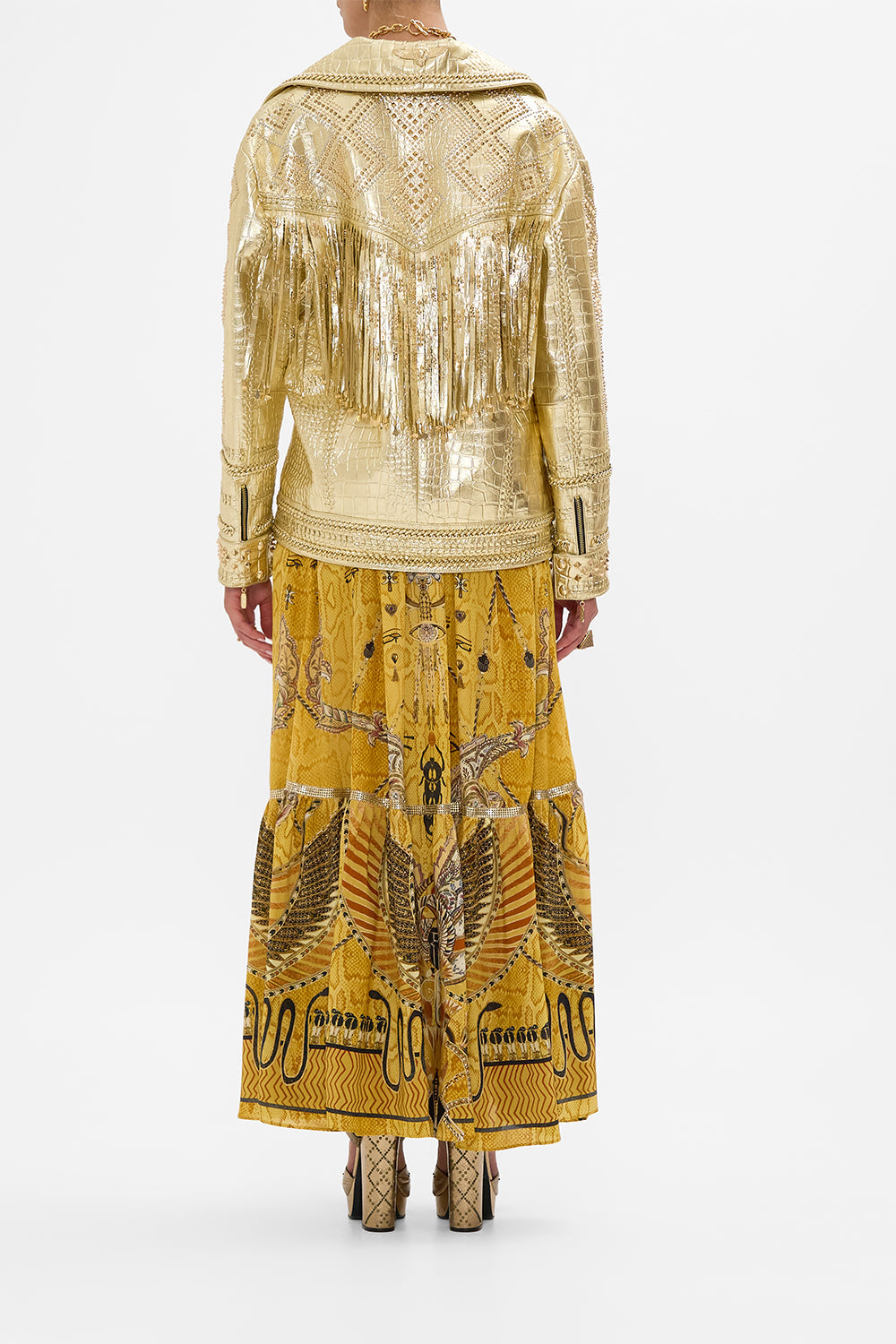 CAMILLA  Oversized Leather Biker Jacket in Valley of the Kings Print